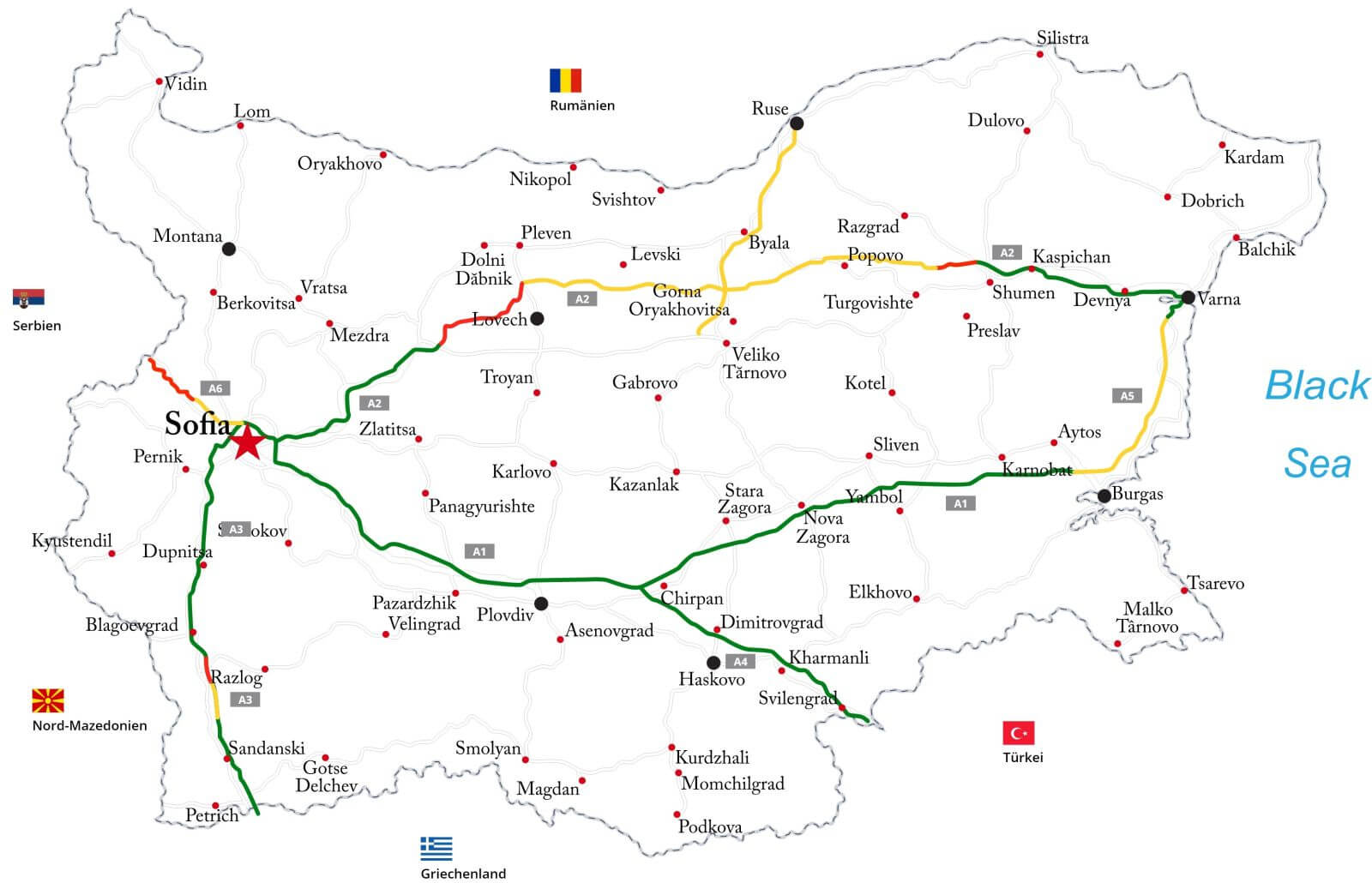 Map of toll roads in Bulgaria